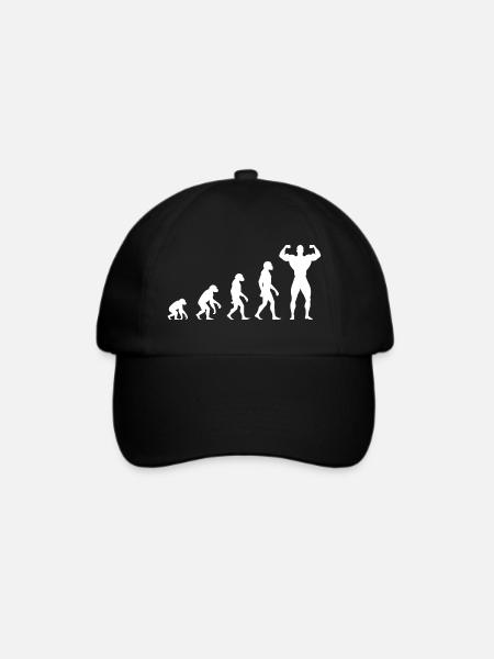 Evolution vom Urmenschen zum Muskelprotz - Baseballkappe - Schwarz/Schwarz