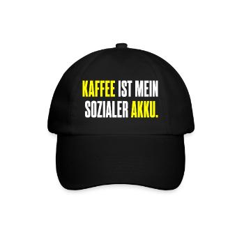 Kaffee ist mein sozialer Akku – Edition 2 - Baseballkappe - Schwarz/Schwarz - Vorne