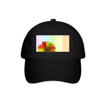 Bunte Regenbogen-Sonnenblume – Pastellstreifen-Aesthet - Baseballkappe - Schwarz/Schwarz - Vorne