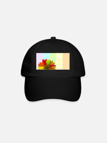 Bunte Regenbogen-Sonnenblume – Pastellstreifen-Aesthet - Baseballkappe - Schwarz/Schwarz
