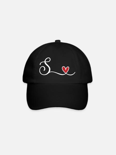 Buchstabe S. mit Herz Monogramm Initialie - Baseballkappe - Schwarz/Schwarz