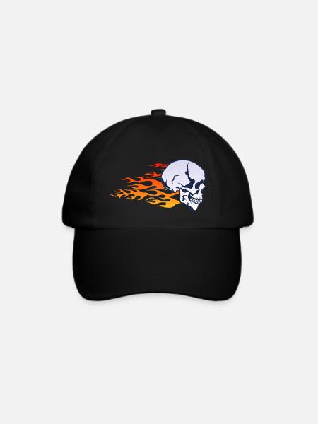 Kopf des Todes Schädel Schädel Flamme Feuer Flamme - Baseballkappe - Schwarz/Schwarz