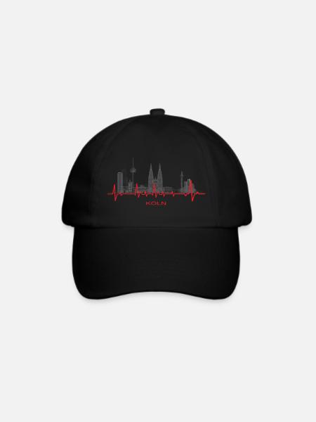 Köln Silhouette mit Herzschlag / Kölln / Stadt - Baseballkappe - Schwarz/Schwarz