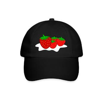 Erdbeeren mit Sahne - Baseballkappe - Schwarz/Schwarz - Vorne