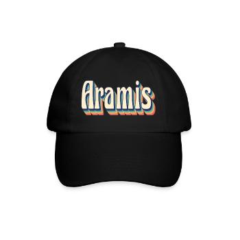 Vintage Retro Aramis T-Shirt T-Shirt Geschenkidee - Baseballkappe - Schwarz/Schwarz - Vorne