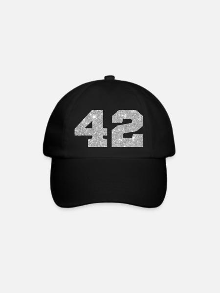 Nummer 42 Silberglitter - 42. Jahrestag - Baseballkappe - Schwarz/Schwarz