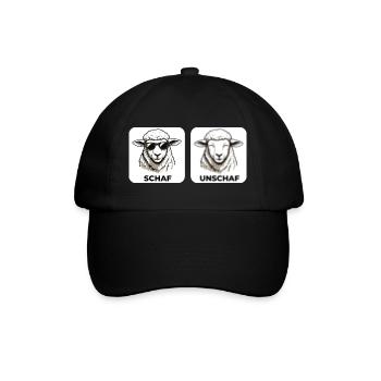 Schaf Unschaf - Wortspiel mit unscharf und Schaf - Baseballkappe - Schwarz/Schwarz - Vorne