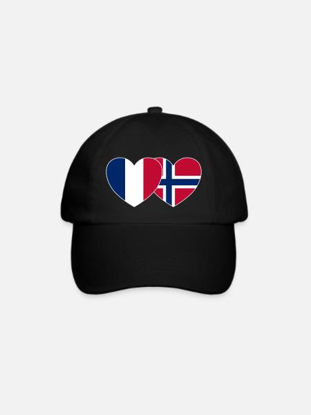 Frankreich Norwegen Flagge Herz - Baseballkappe - Schwarz/Schwarz