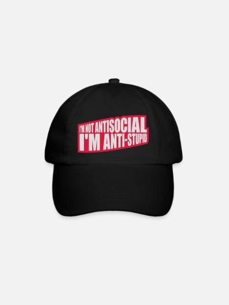 not antisocial anti stupid - Baseballkappe - Schwarz/Schwarz