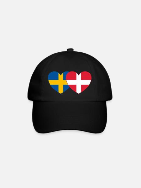 Schweden Dänemark Flagge Herz - Baseballkappe - Schwarz/Schwarz