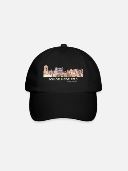 Heidelberg Schloss Panorama, Handzeichnung - Baseballkappe - Schwarz/Schwarz