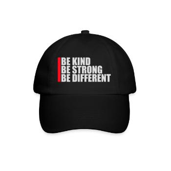 Be Kind Be Strong Be Different Spruch Logo Text - Baseballkappe - Schwarz/Schwarz - Vorne