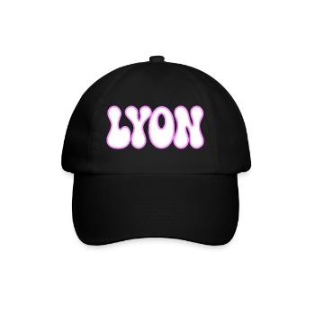 Lyon in Bubble Letterpress Weiß Pink - Baseballkappe - Schwarz/Schwarz - Vorne
