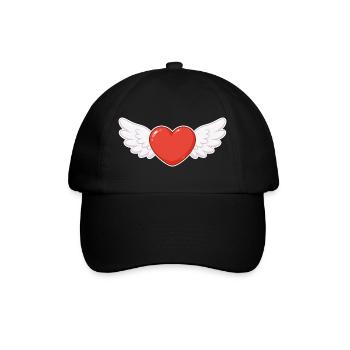 Geflügeltes Herz Kawaii-Druck - Baseballkappe - Schwarz/Schwarz - Vorne