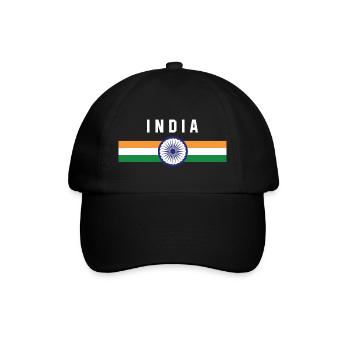 Indien - Fahne und Wappen - Baseballkappe - Schwarz/Schwarz - Vorne