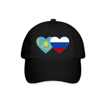 Kasachstan Russland Flagge Herz - Baseballkappe - Schwarz/Schwarz - Vorne