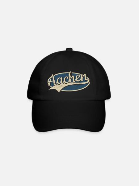 Aachen Deutschland Vintage Typografie - Baseballkappe - Schwarz/Schwarz