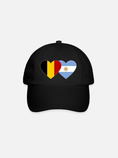Belgien Argentinien Flagge Herz - Baseballkappe - Schwarz/Schwarz