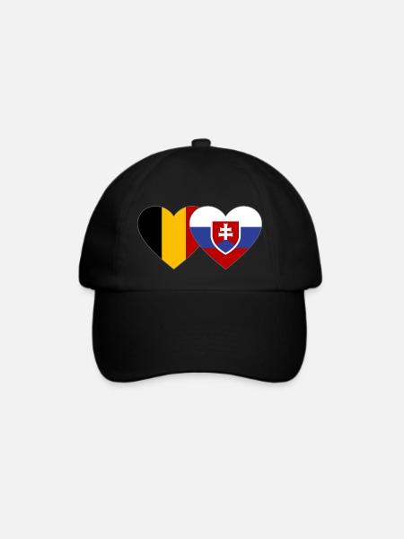Belgien Slowakei Flagge Herz - Baseballkappe - Schwarz/Schwarz