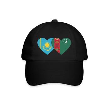 Kasachstan Turkmenistan Flagge Herz - Baseballkappe - Schwarz/Schwarz - Vorne