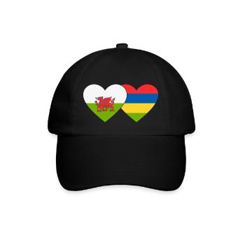 Wales Mauritius Flagge Herz - Baseballkappe - Schwarz/Schwarz - Vorne