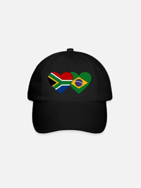 Südafrika Brasilien Flagge Herz - Baseballkappe - Schwarz/Schwarz