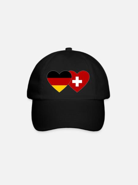 Deutschland Schweiz Herz Flagge - Baseballkappe - Schwarz/Schwarz