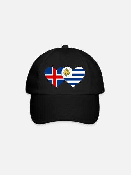Island Uruguay Herz Flagge - Baseballkappe - Schwarz/Schwarz