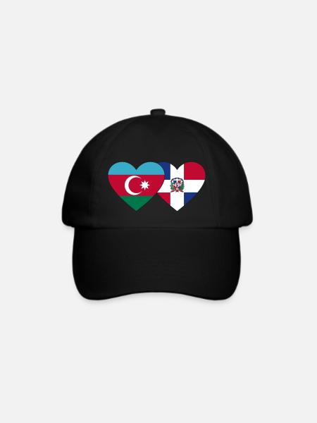Aserbaidschan Dominikanische Republik Flagge Herz - Baseballkappe - Schwarz/Schwarz