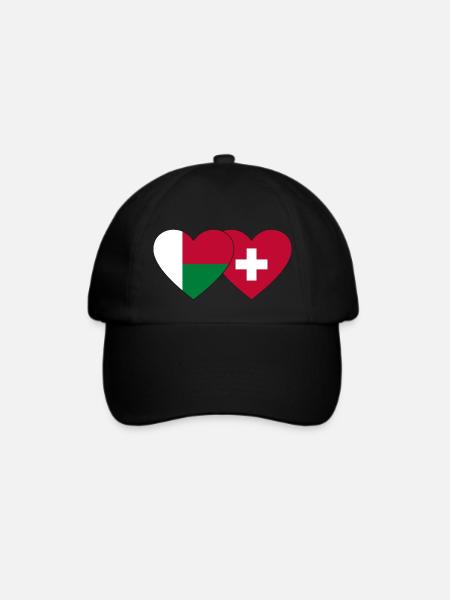 Madagaskar Schweiz Flagge Herz - Baseballkappe - Schwarz/Schwarz