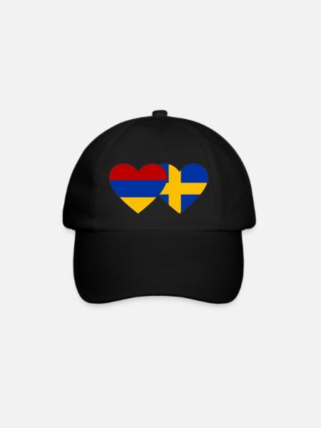 Armenien Schweden Flagge Herz - Baseballkappe - Schwarz/Schwarz