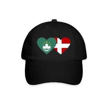 Macau Dänemark Flagge Herz - Baseballkappe - Schwarz/Schwarz - Vorne