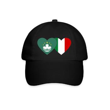 Macau Italien Flagge Herz - Baseballkappe - Schwarz/Schwarz - Vorne