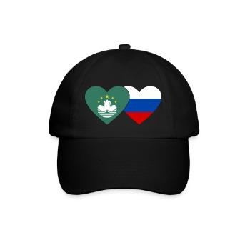 Macau Russland Flagge Herz - Baseballkappe - Schwarz/Schwarz - Vorne