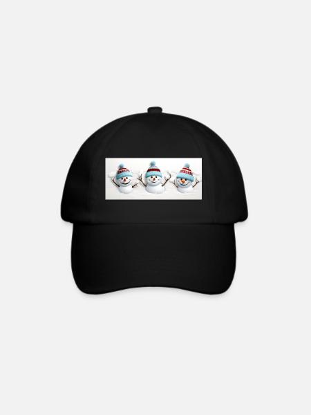 3 niedliche Schneemänner - Baseballkappe - Schwarz/Schwarz