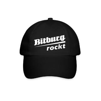 Bitburg rockt - Textdesign mit Stadtnamen - Baseballkappe - Schwarz/Schwarz - Vorne