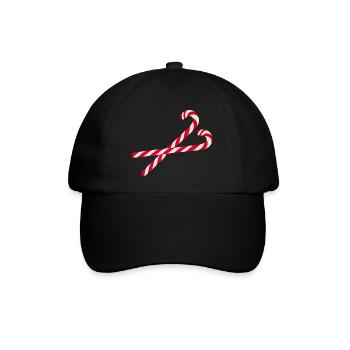 zwei leuchtend Rot & Weiß gestreifte Zuckerstangen - Baseballkappe - Schwarz/Schwarz - Vorne