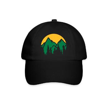 Berge Sonne Nadelbäume - Baseballkappe - Schwarz/Schwarz - Vorne