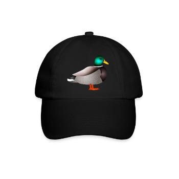 handgezeichnete männliche Ente Erpel oder Enterich - Baseballkappe - Schwarz/Schwarz - Vorne