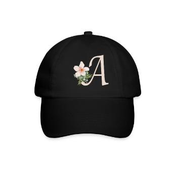 Buchstabe A mit Blume - Baseballkappe - Schwarz/Schwarz - Vorne