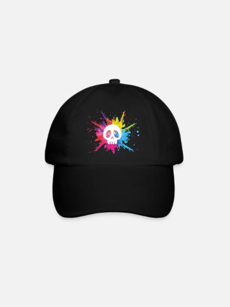 Weißer Schädel und bunte Explosion - Baseballkappe - Schwarz/Schwarz
