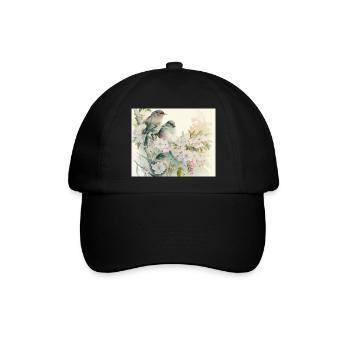 2 Vögel auf einem Zweig - Baseballkappe - Schwarz/Schwarz - Vorne
