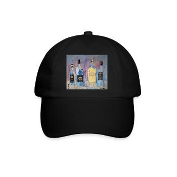 Expressive Weinflaschen vier Freunde - Baseballkappe - Schwarz/Schwarz - Vorne