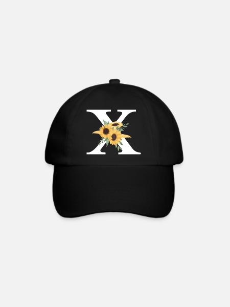 Buchstabe x blumige Sonnenblume - Baseballkappe - Schwarz/Schwarz