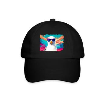 Lustige Möwe mit Sonnenbrille - Baseballkappe - Schwarz/Schwarz - Vorne