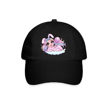 Skurriles Hasenmädchen mit Lutscher - Baseballkappe - Schwarz/Schwarz - Vorne