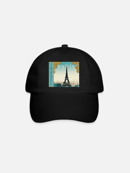 Paris Travel Retro Reiseposter - Baseballkappe - Schwarz/Schwarz