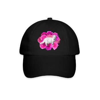 Rosa Blüten Katze Rosen punk Thrash over the top - Baseballkappe - Schwarz/Schwarz - Vorne
