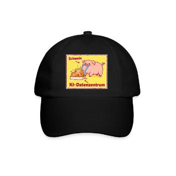 Schwein KI-Datenzentrum Cartoon - Baseballkappe - Schwarz/Schwarz - Vorne