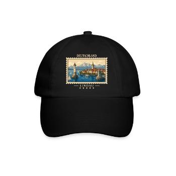 Deutschland Lindau Vintage Reisemarke - Baseballkappe - Schwarz/Schwarz - Vorne